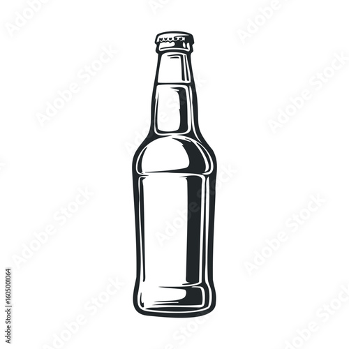 Monochrome illustration of a beer bottle with simple design