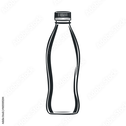 Monochrome illustration of empty plastic bottle with cap