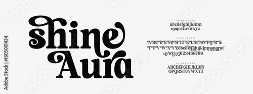 Groovy Retro Bold Serif Font . Shine Aura Vintage Display Typeface. Typography modern serif fonts regular decorative vintage concept. vector illustration