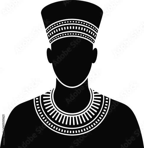 Black silhouette of Egyptian pharaoh wearing nemes headdress and collar