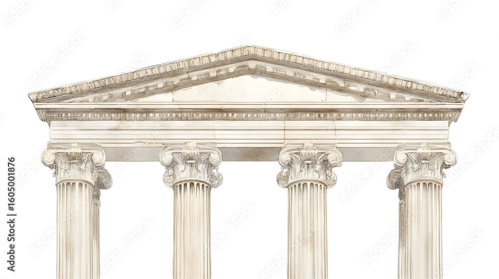 Obraz premium Classical greek temple facade with ionic columns and pediment