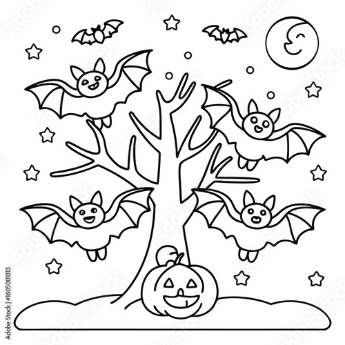 Spooky Pals – Cute and Easy Halloween Coloring Pages for Kids and Adults | Fun Bold Line Halloween Clipart | Ghost, Pumpkin, Witch, Bat Illustrations in Vector and Printable Format