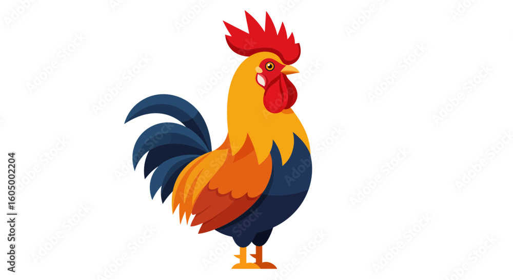 Fototapeta premium Vibrant rooster illustration with bold colors, perfect for farms, agriculture, and food marketing designs