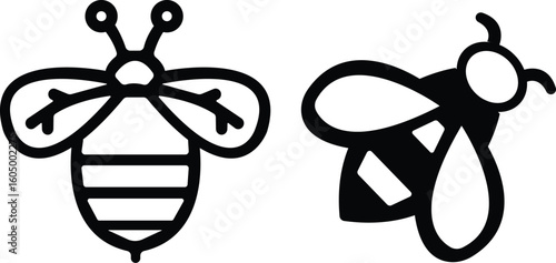 Art & IllustBee icon set.Honey bee icon vector silhouette illustration isolated on white background.Whimsical bee icons set.Set of cute bee illustration designs.set of party.Linear style nature,ration