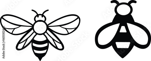 Art & IllustBee icon set.Honey bee icon vector silhouette illustration isolated on white background.Whimsical bee icons set.Set of cute bee illustration designs.set of party.Linear style nature,ration