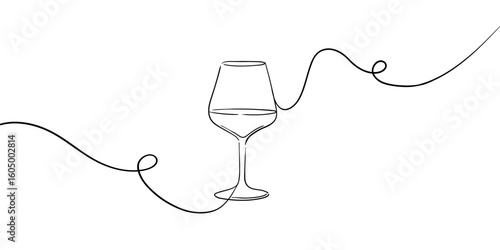 Alcoholic wine glasses, continious line drawing. Cheers toast festive decoration for holidays. Vector illustration
