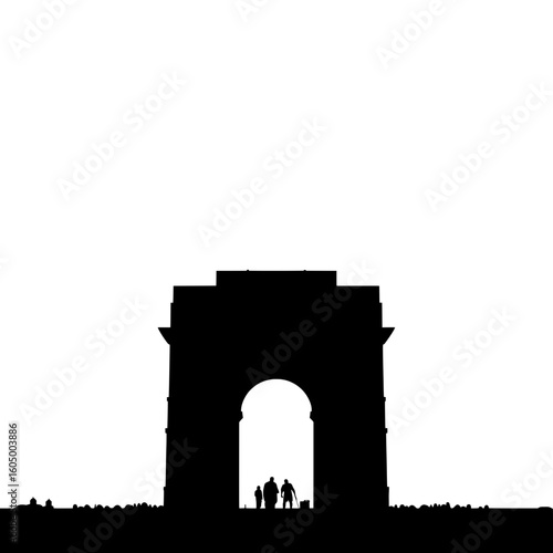 india gate silhouette with crowd in flat vector style for independence day celebration