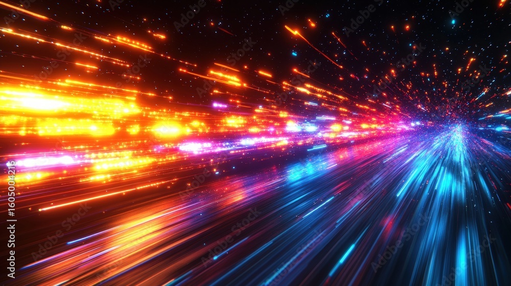 Fototapeta premium Futuristic speed tunnel with vibrant light trails