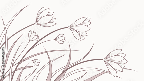 Illustration showing a group of flowers with long stems and petals in a corner arrangement on white