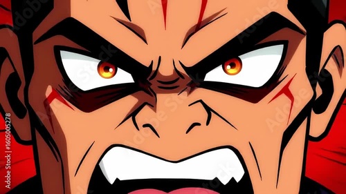 Angry cartoon character face close-up