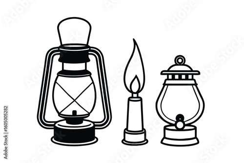 Cartoon Vector Icons Of Vintage Lanterns And Oil Lamps
