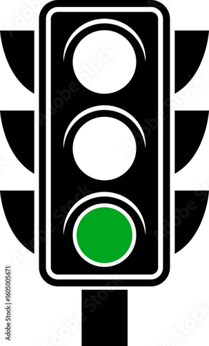 Green light traffic signal icon. Traffic light signal icon isolated on transparent background. Symbol of road traffic or driving rules. Transport or traffic regulation sign. Vector illustration.