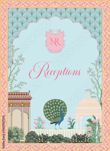 Traditional wedding invitation card design. Rajasthani Jaipuri wedding Invitation. Mughal Wedding Invitation Card Design.