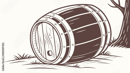 Vintage wooden barrel illustration for whisky wine rum or beer storage and aging in brewery or distillery