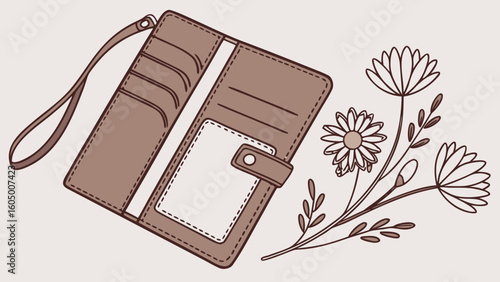 Stylish leather wallet with card slots and floral design for fashion accessories and personal organization needs