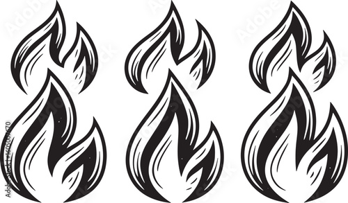 Stylized black and white flames fire heat