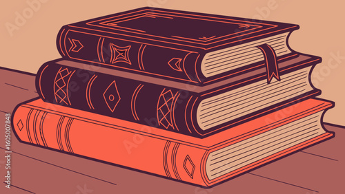 Stack of old vintage books antique literature study knowledge learning library education read vector illustration