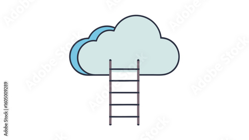 Ladder leading to a light blue cloud in a minimalistic style  