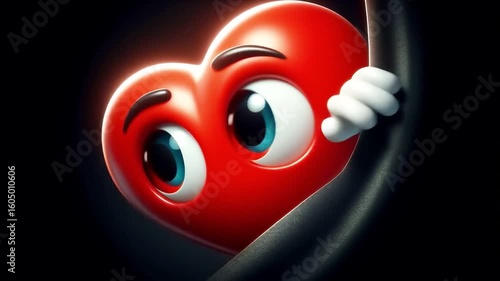 Animation of a 3D cute adorable red heart cartoon