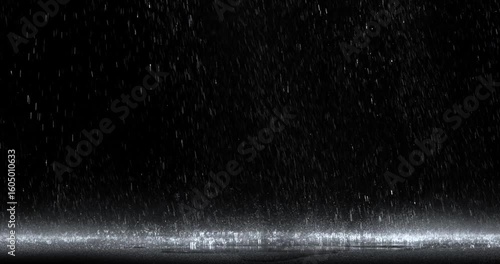 4k Rain over black background, realistic rain can be use in your composition, Rain hits the ground effect, Splashing rain