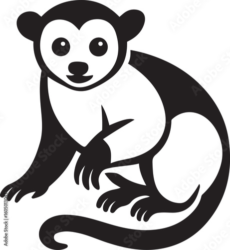 Kinkajou animal graphic black and white, Tree-dwelling primate vector illustration