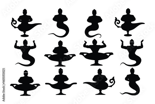 A collection of diverse black silhouette dragon designs showcasing various mythical creatures in different poses