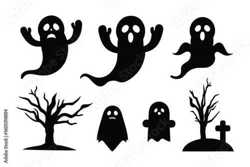 Silhouettes of people engaged in various manual labor tasks including carrying heavy loads and working with trees
