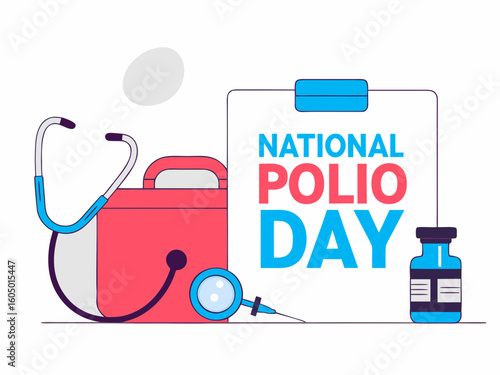 Celebrating National Polio Day A Medical Illustration Featuring a Stethoscope First Aid Kit Vaccine and Informative Poster Design