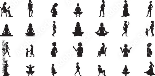 Pregnant women silhouettes diverse poses maternity