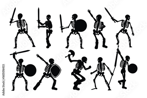 Collection of elegant princess silhouettes holding flowers and wands in various poses against a white background