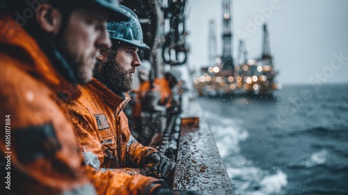 Wallpaper Mural Oil rig workers on offshore platform during harsh weather Torontodigital.ca