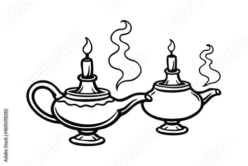 Oil Lamps With Smoke And Flame Vintage Vector Style