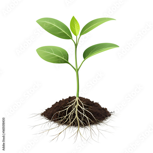 Young Plant Sprout with Visible Roots in Soil