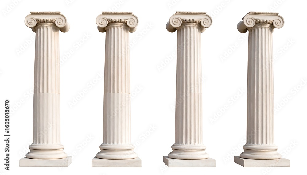 Fototapeta premium Four antique columns against white