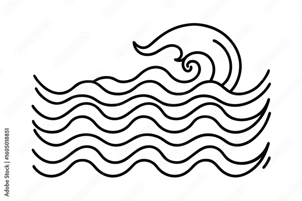 Obraz premium Ocean Tide Pattern In Doodle Style