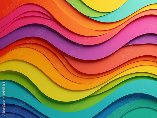 Abstract colorful background with layered wavy paper shapes in a rainbow spectrum