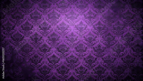 Elegant purple damask pattern background with vintage floral design and ornate details for a luxurious and royal aesthetic