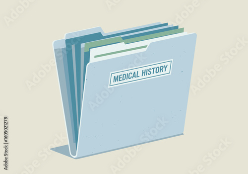 Light Blue Medical History File Folder with Stacked Papers.