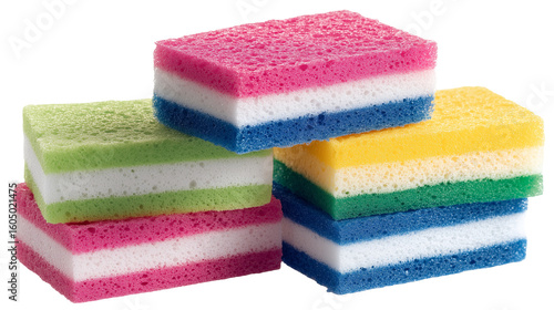 a stack of five colorful kitchen sponges png dish sponge stack png cleaning sponges png multicolor sponges png white background