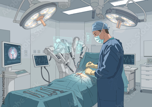 Surgeon Performing Robotic-Assisted Laparoscopic Surgery.