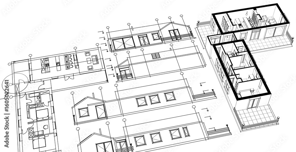 Fototapeta premium house architectural project sketch 3d illustration
