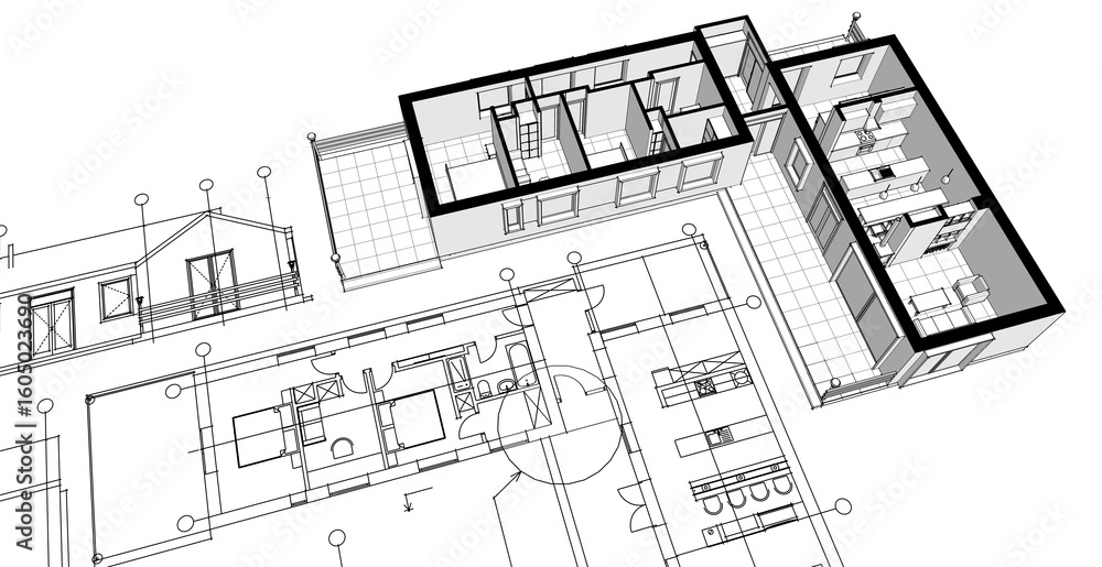 Fototapeta premium house architectural project sketch 3d illustration