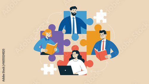 Dynamic collaborative team solving business puzzles, driving innovation and success together