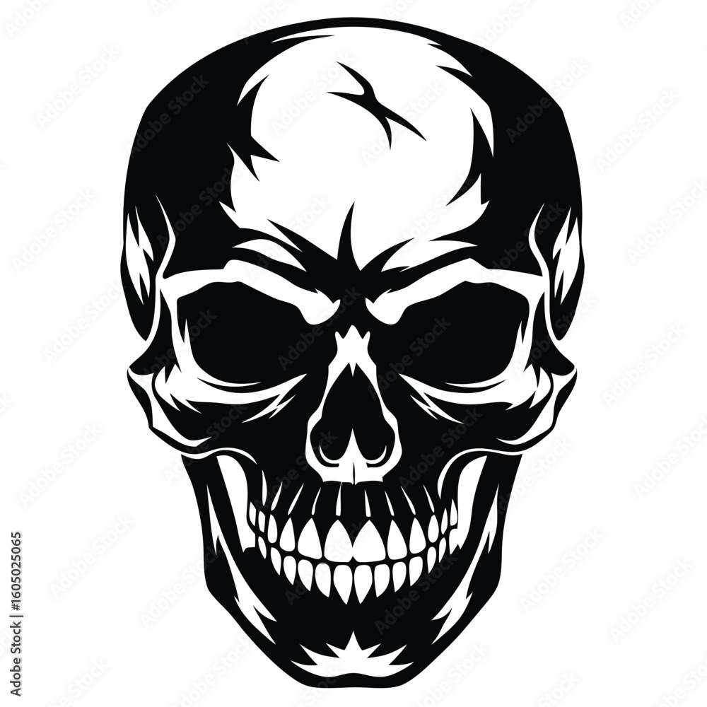 Fototapeta premium Menacing human skull black silhouette vector