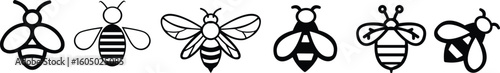 Art & IllustBee icon set.Honey bee icon vector silhouette illustration isolated on white background.Whimsical bee icons set.Set of cute bee illustration designs.set of party.Linear style nature,ration