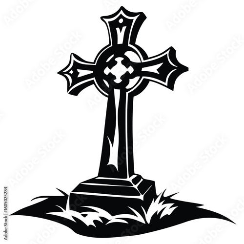 black celtic cross on grass clip art preview