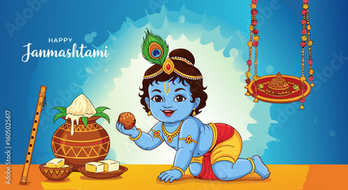Adorable Baby Krishna: Janmashtami Celebration Vector Illustration
