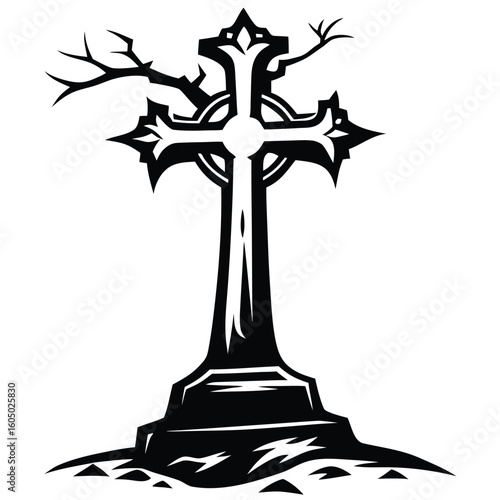 Ornate gothic cross silhouette graveyard black