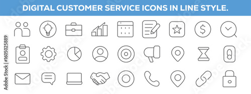 Set of Customer service outline icons set – Line art customer service support icons set. Support and customer service outline style modern icons set. 