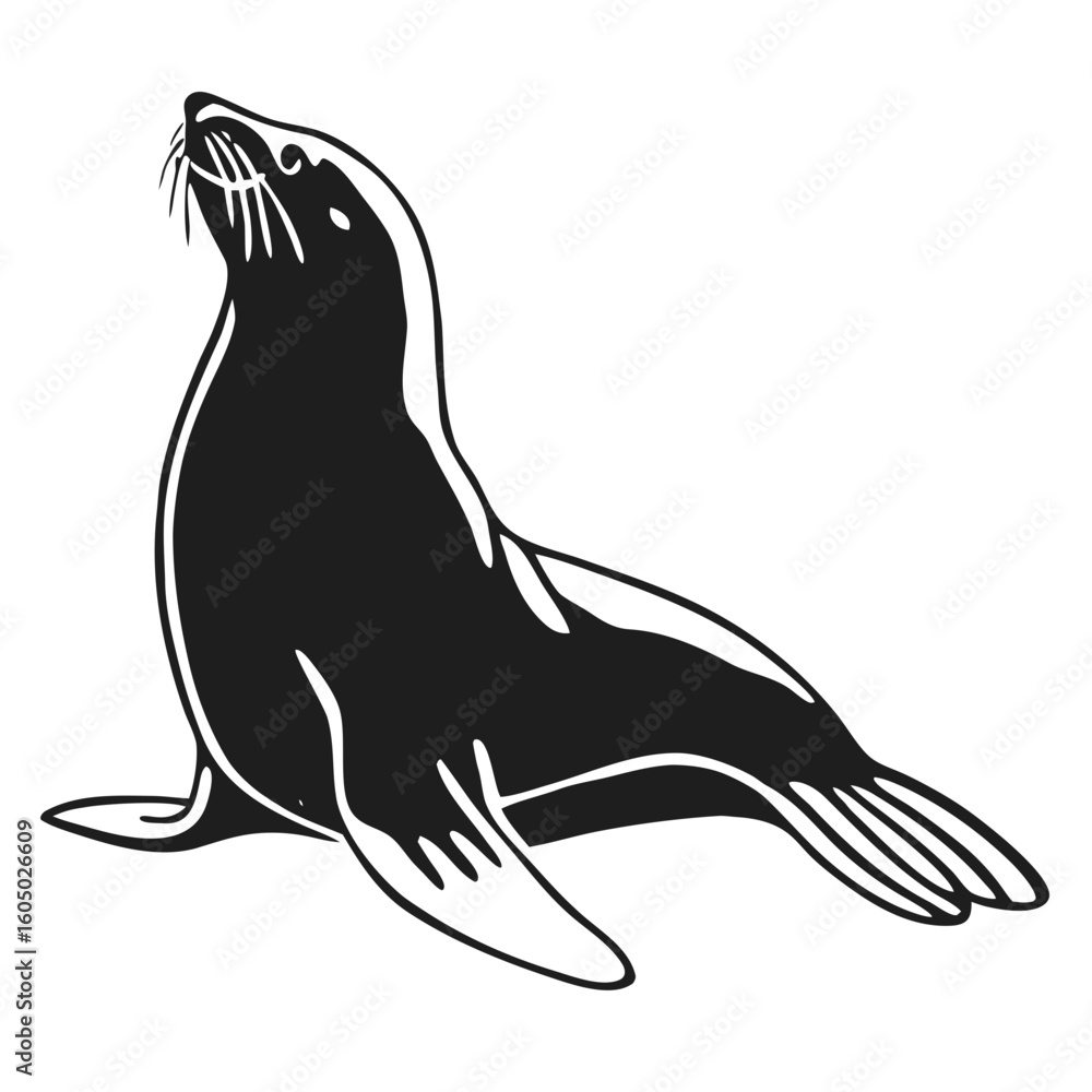 Fototapeta premium Black Sea Lion Pose Icon Design